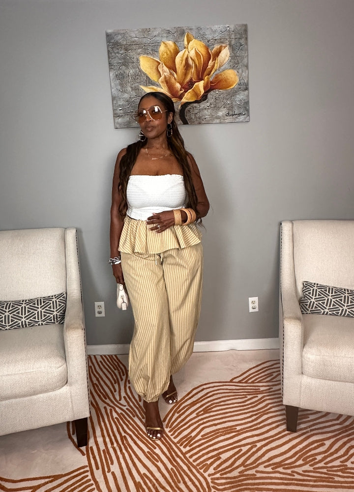 NEW Luxe Layered Peplum Pants - Tan and Beige Striped