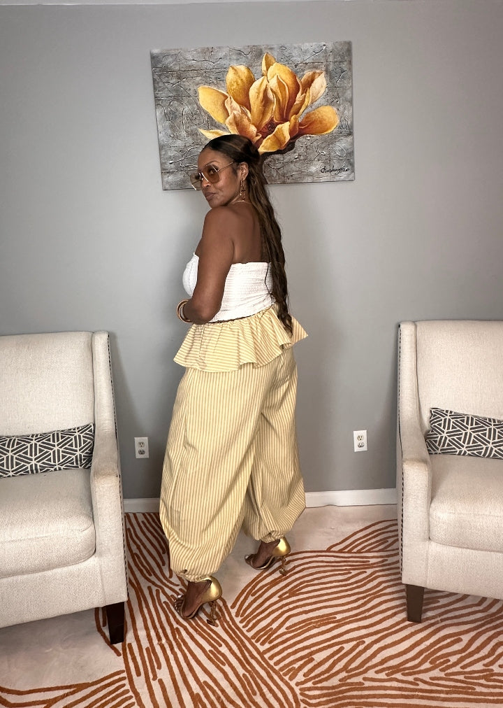 NEW Luxe Layered Peplum Pants - Tan and Beige Striped