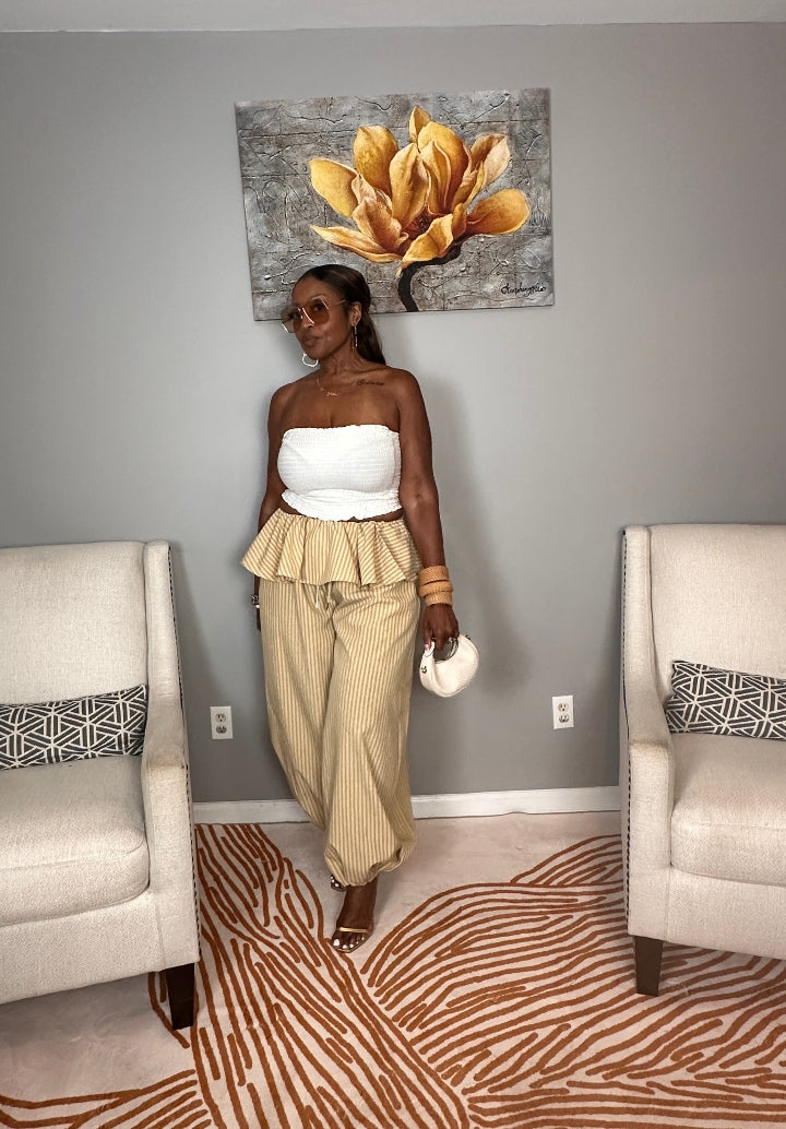 NEW Luxe Layered Peplum Pants - Tan and Beige Striped