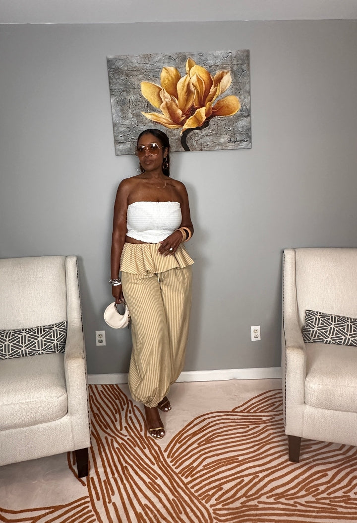 NEW Luxe Layered Peplum Pants - Tan and Beige Striped