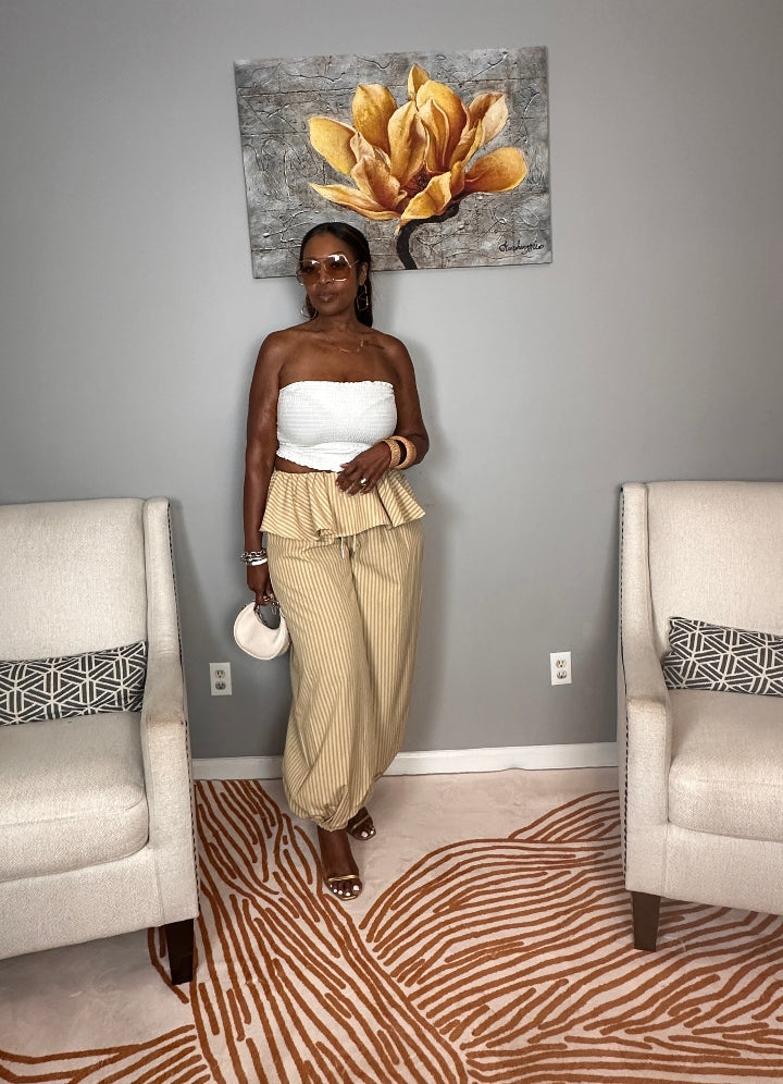 NEW Luxe Layered Peplum Pants - Tan and Beige Striped