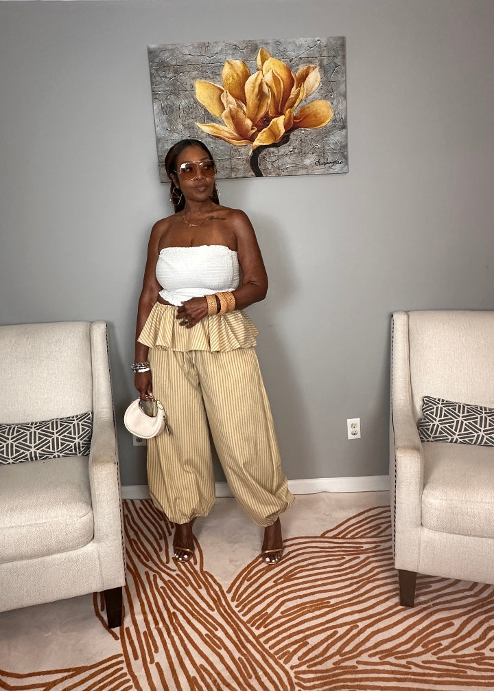 NEW Luxe Layered Peplum Pants - Tan and Beige Striped