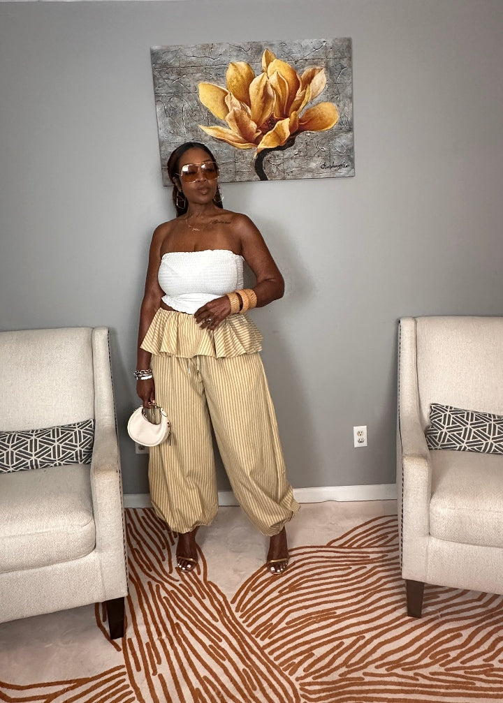 NEW Luxe Layered Peplum Pants - Tan and Beige Striped