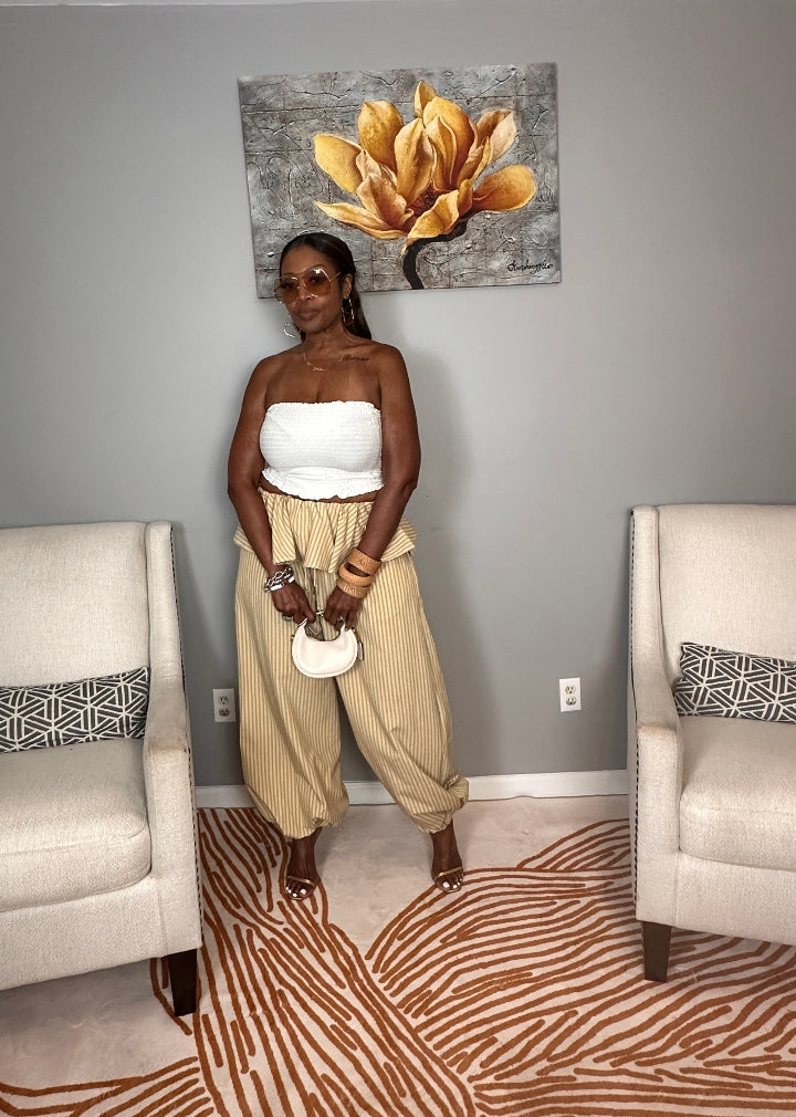 NEW Luxe Layered Peplum Pants - Tan and Beige Striped