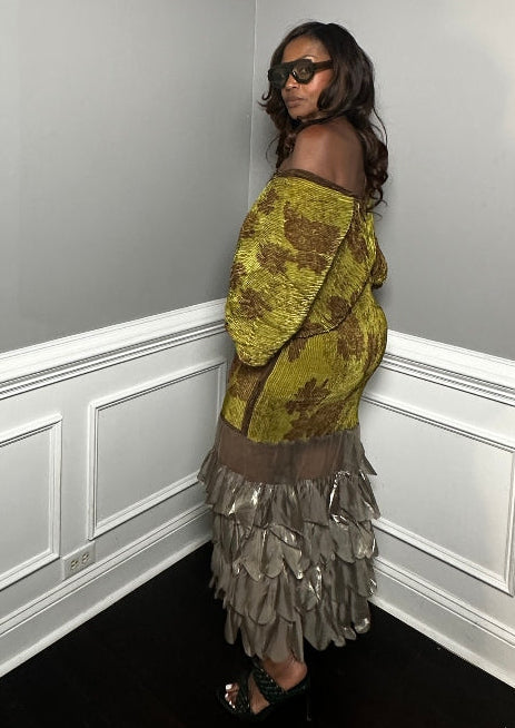 PRE-ORDER All the drama v neck maxi dress - chocolate brown and kiwi green blend Ships 9/4