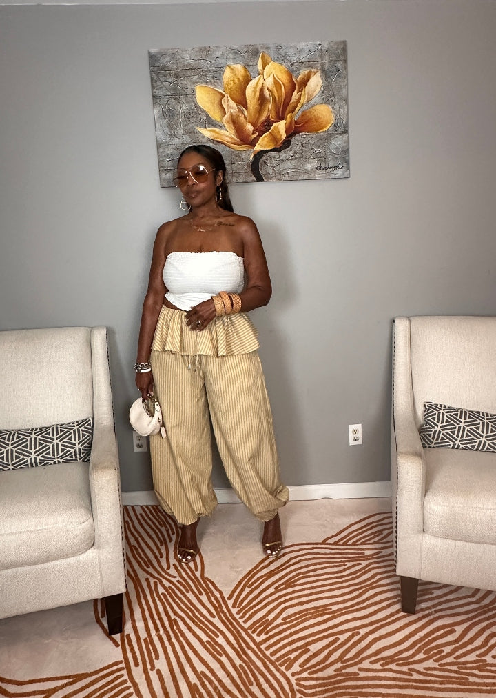 NEW Luxe Layered Peplum Pants - Tan and Beige Striped