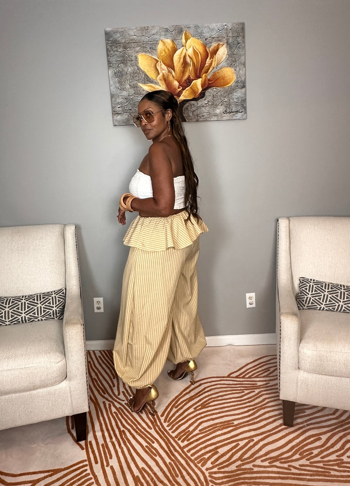 NEW Luxe Layered Peplum Pants - Tan and Beige Striped
