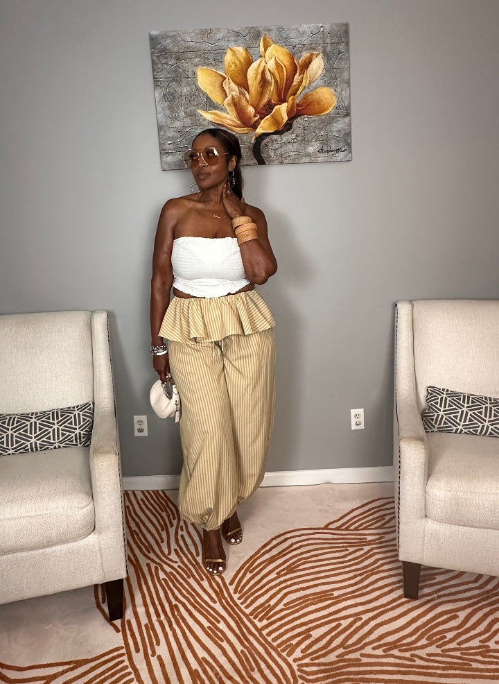 NEW Luxe Layered Peplum Pants - Tan and Beige Striped