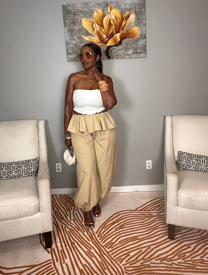 NEW Luxe Layered Peplum Pants - Tan and Beige Striped