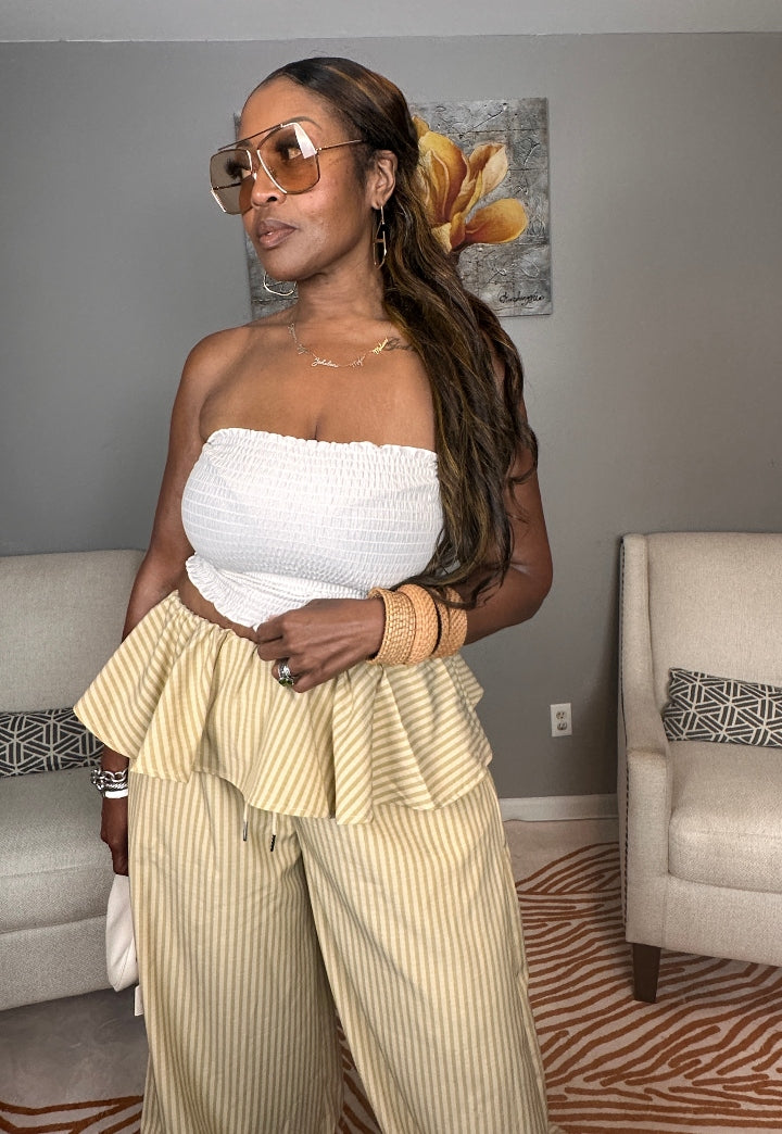 NEW Luxe Layered Peplum Pants - Tan and Beige Striped