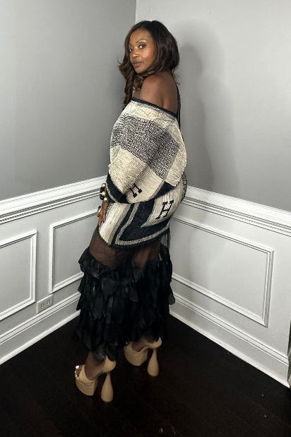 PRE-ORDER All the drama v neck maxi dress - tan cream black blend Ships 9/4