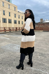 Tri Color Long Cardigan in Brown Blend