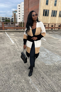 Tri Color Long Cardigan in Brown Blend