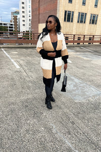 Tri Color Long Cardigan in Brown Blend