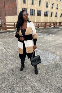 Tri Color Long Cardigan in Brown Blend