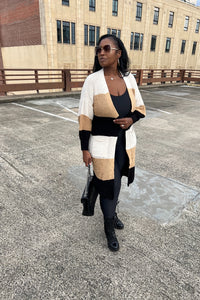 Tri Color Long Cardigan in Brown Blend