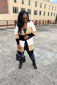 Tri Color Long Cardigan in Brown Blend