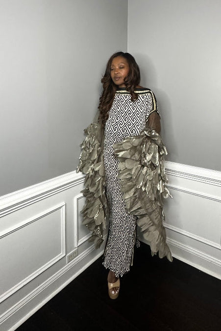 PRE- ORDER Own the room ruffled maxi dress - black and white blend Ships 9/4