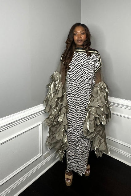 PRE- ORDER Own the room ruffled maxi dress - black and white blend Ships 9/4