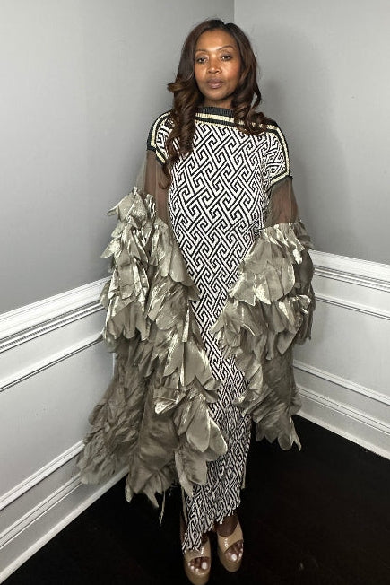 PRE- ORDER Own the room ruffled maxi dress - black and white blend Ships 9/4