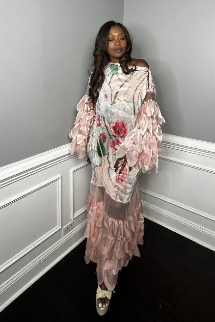 PRE-ORDER Own the room ruffled maxi dress - pink and green blend Ships 9/4