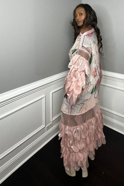 PRE-ORDER Own the room ruffled maxi dress - pink and green blend Ships 9/4