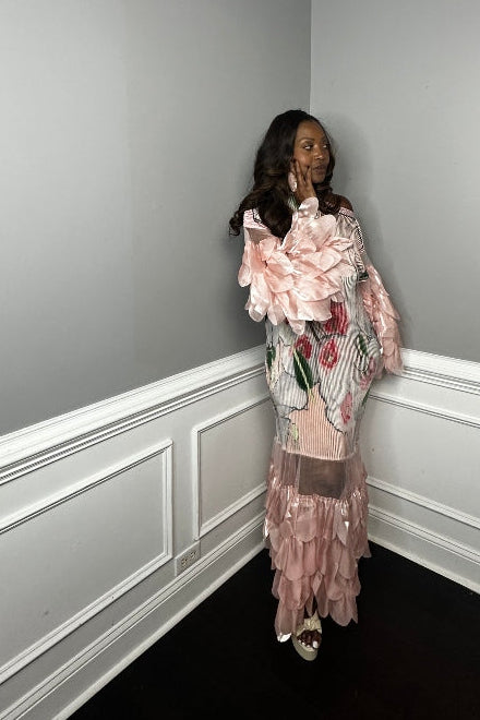 PRE-ORDER Own the room ruffled maxi dress - pink and green blend Ships 9/4
