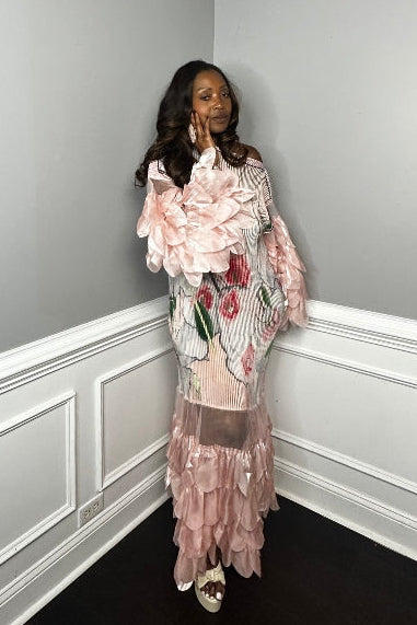 PRE-ORDER Own the room ruffled maxi dress - pink and green blend Ships 9/4