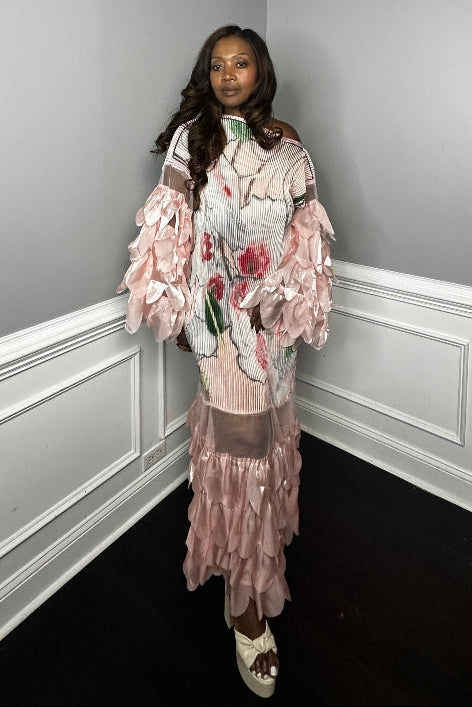PRE-ORDER Own the room ruffled maxi dress - pink and green blend Ships 9/4