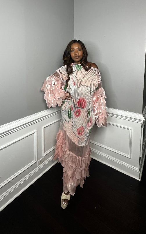 PRE-ORDER Own the room ruffled maxi dress - pink and green blend Ships 9/4