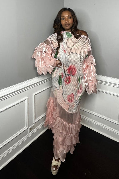 PRE-ORDER Own the room ruffled maxi dress - pink and green blend Ships 9/4