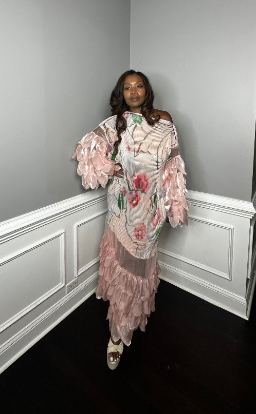 PRE-ORDER Own the room ruffled maxi dress - pink and green blend Ships 9/4