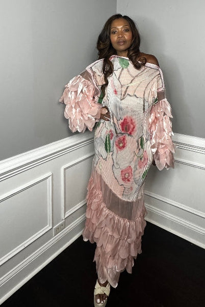 PRE-ORDER Own the room ruffled maxi dress - pink and green blend Ships 9/4