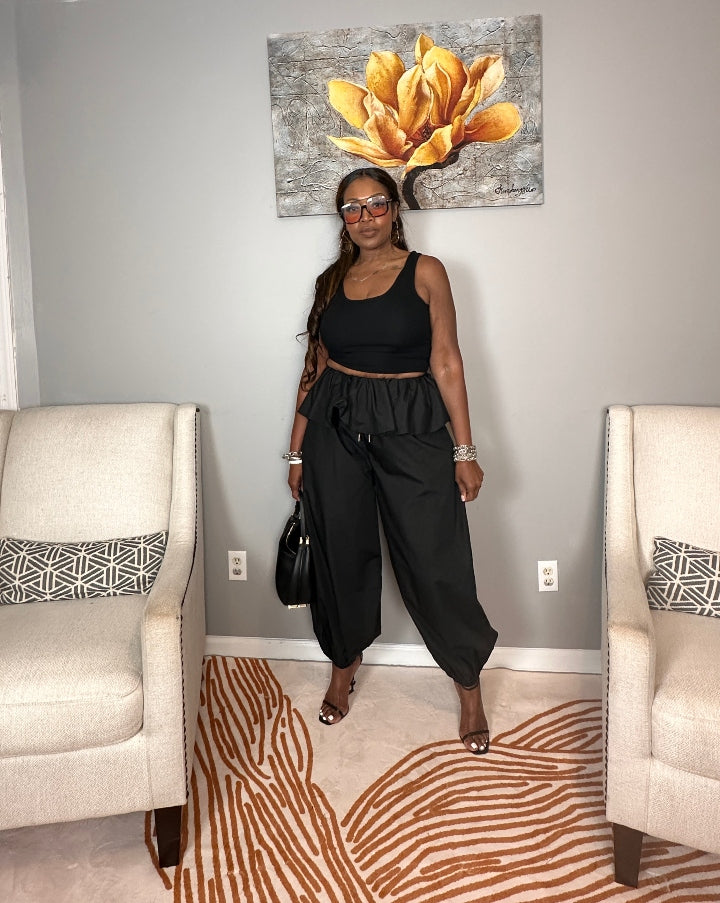 NEW Luxe Layered Peplum Pants - Black