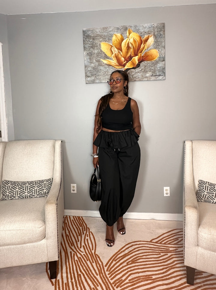 NEW Luxe Layered Peplum Pants - Black