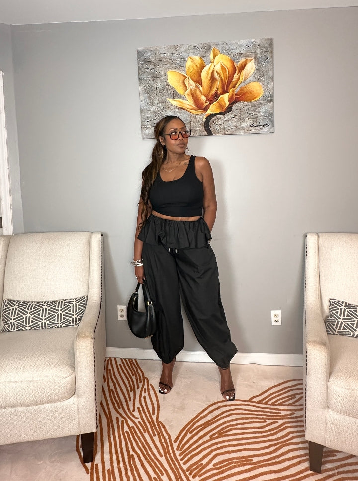 NEW Luxe Layered Peplum Pants - Black