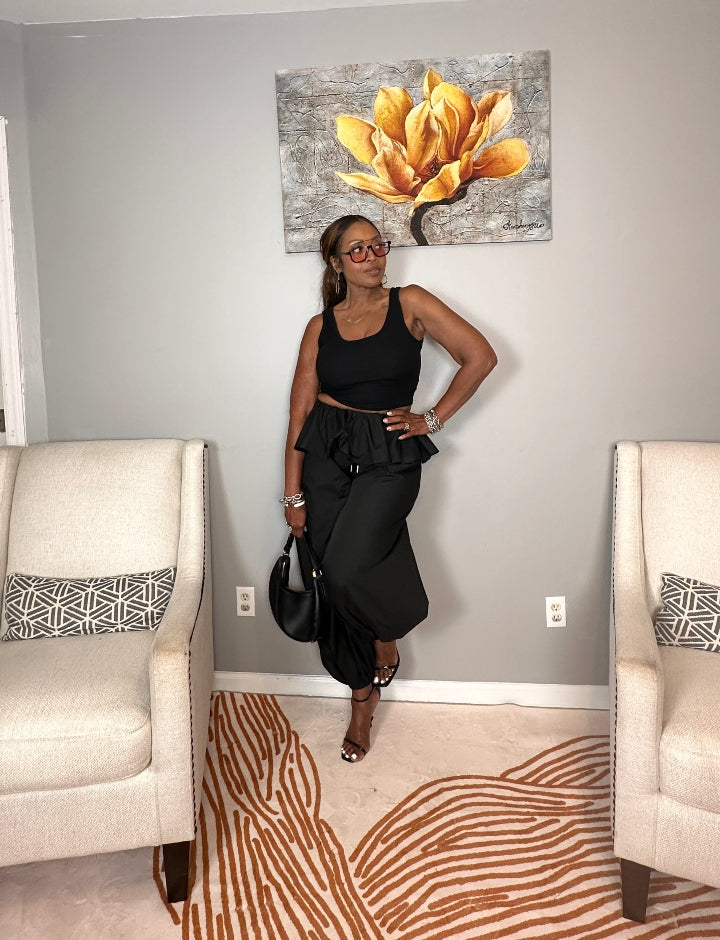 NEW Luxe Layered Peplum Pants - Black