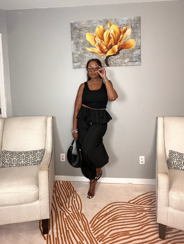 NEW Luxe Layered Peplum Pants - Black