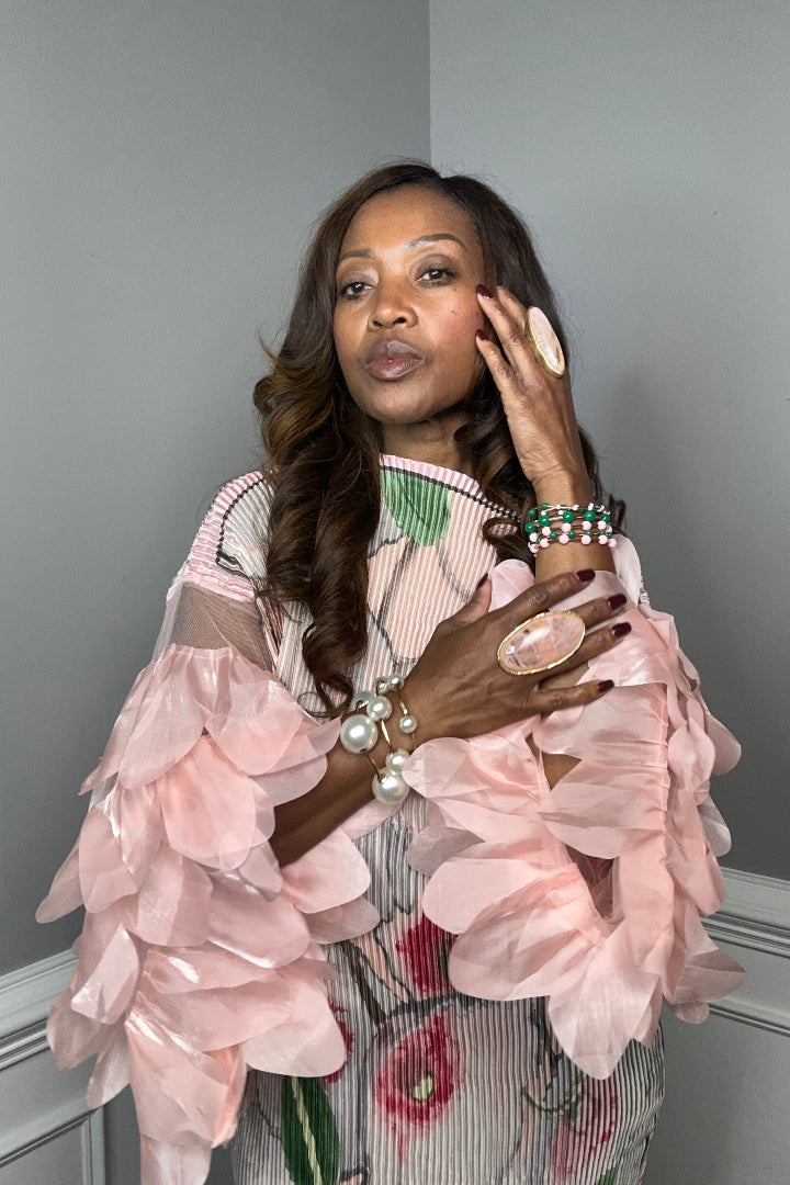 PRE-ORDER Own the room ruffled maxi dress - pink and green blend Ships 9/4
