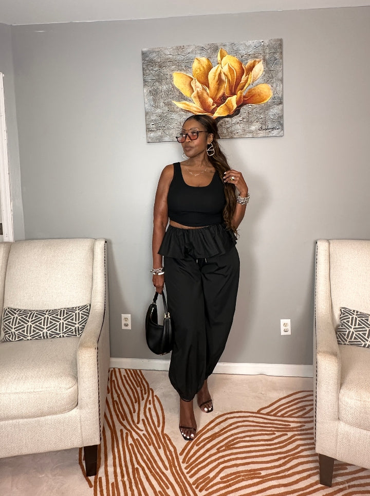 NEW Luxe Layered Peplum Pants - Black