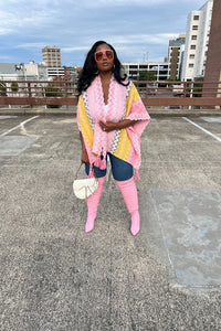 Rich Auntie Winter Open Front Poncho - Pink Yellow Cream Blend