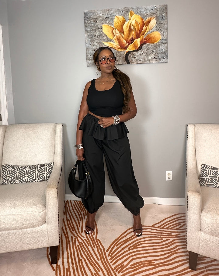 NEW Luxe Layered Peplum Pants - Black