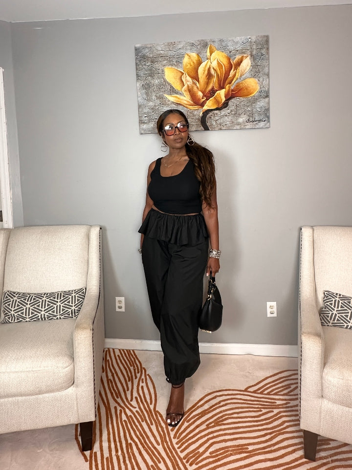 NEW Luxe Layered Peplum Pants - Black