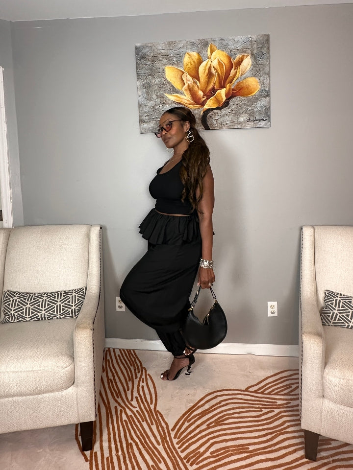 NEW Luxe Layered Peplum Pants - Black