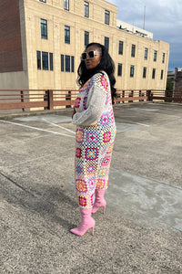 Rich Auntie Crochet multi-colored striped long cardigan kimono - Pink Blend