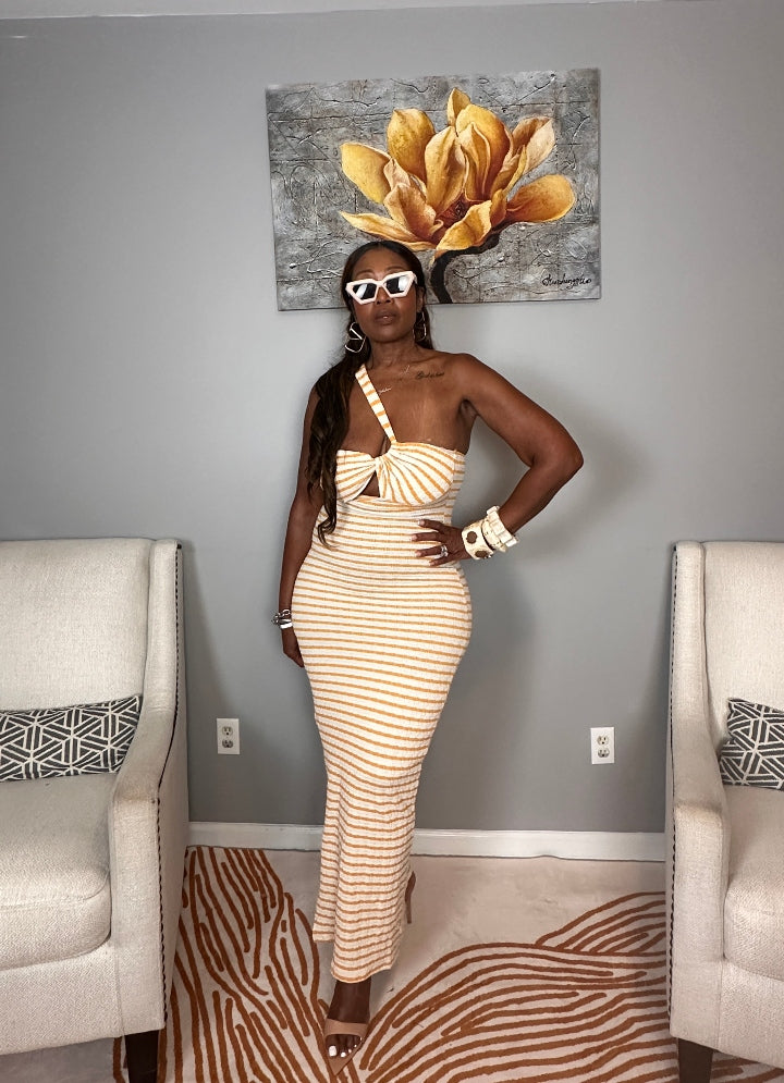 Showstopper Striped Maxi Dress - Cream and Mustard Blend