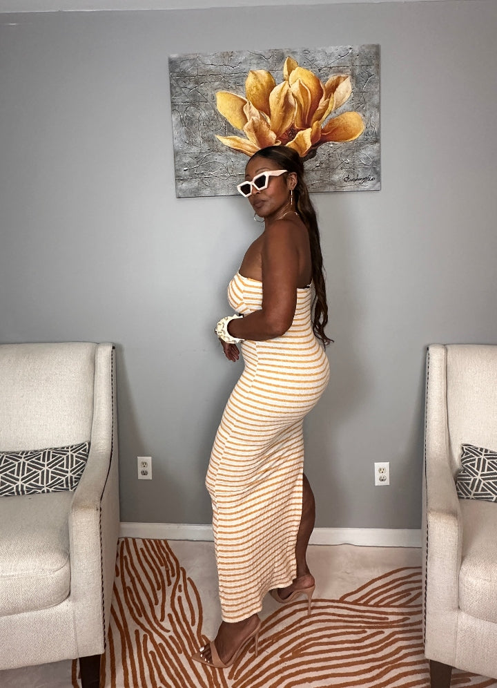 Showstopper Striped Maxi Dress - Cream and Mustard Blend