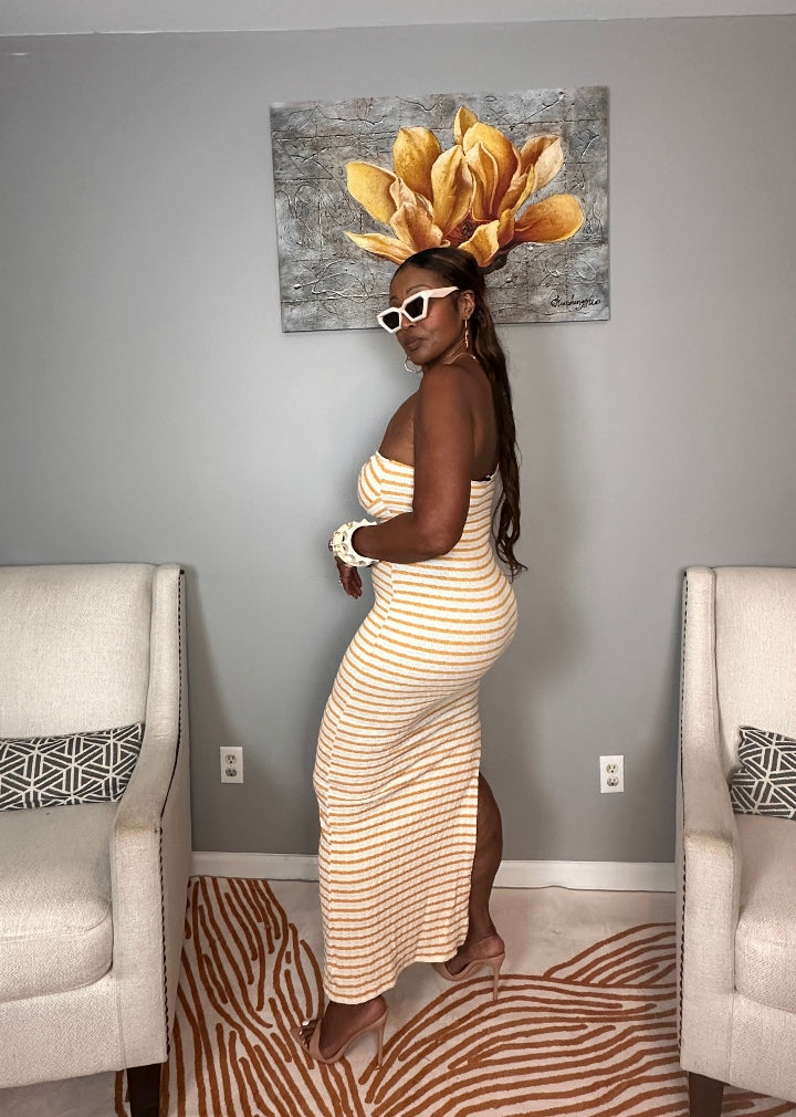 Showstopper Striped Maxi Dress - Cream and Mustard Blend