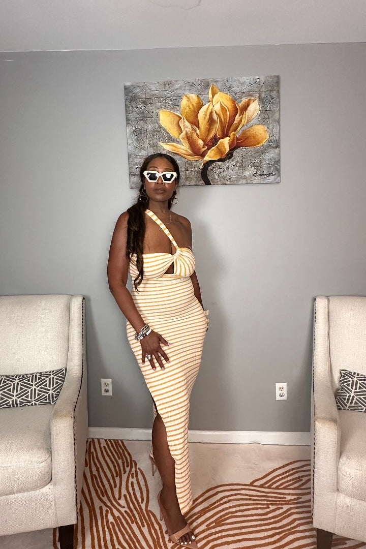 Showstopper Striped Maxi Dress - Cream and Mustard Blend
