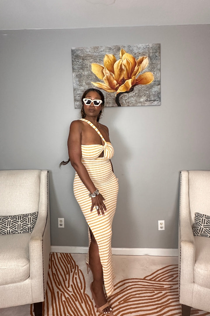 Showstopper Striped Maxi Dress - Cream and Mustard Blend